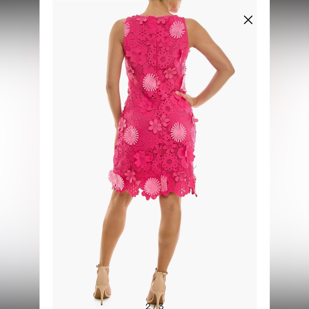 NWT Nina Leonard Sleeveless 3D Floral Lace Midi Dress Dragon Fruit Multi Size XL - Picture 2 of 13